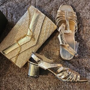 Metallic Gold Strappy Block Heel Sandals for Women